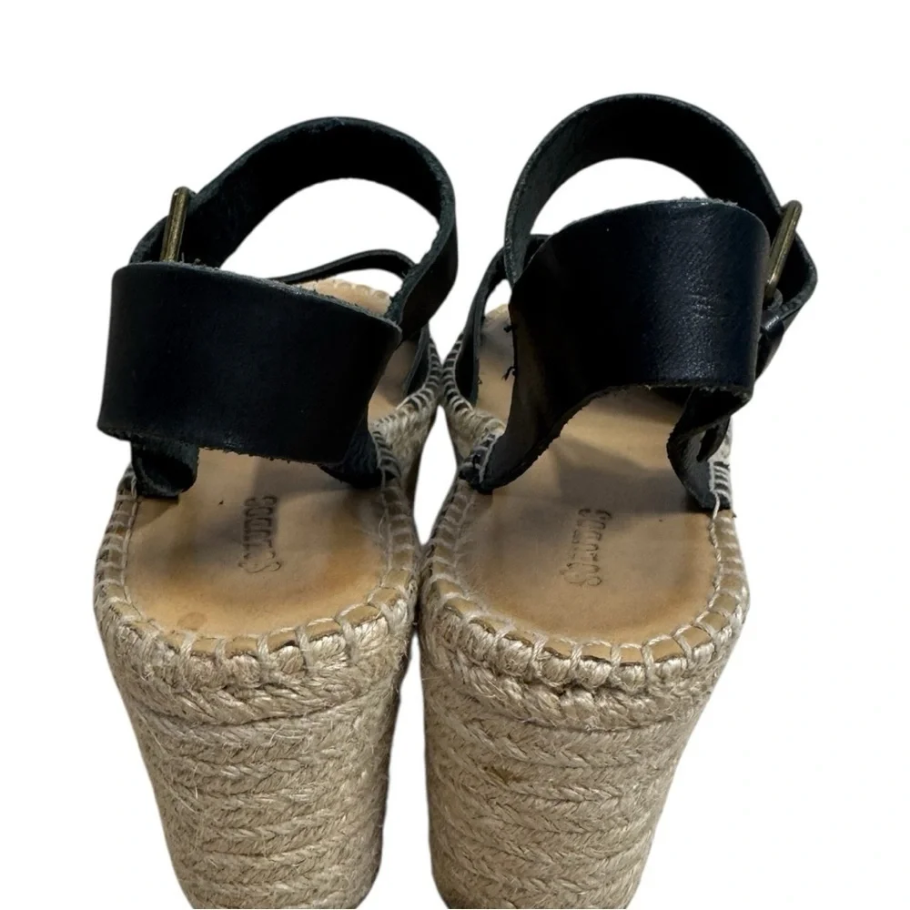 Soludos “Minorca” Wedge Espadrille Sandals Black Leather Strap Size 9.5 Summer